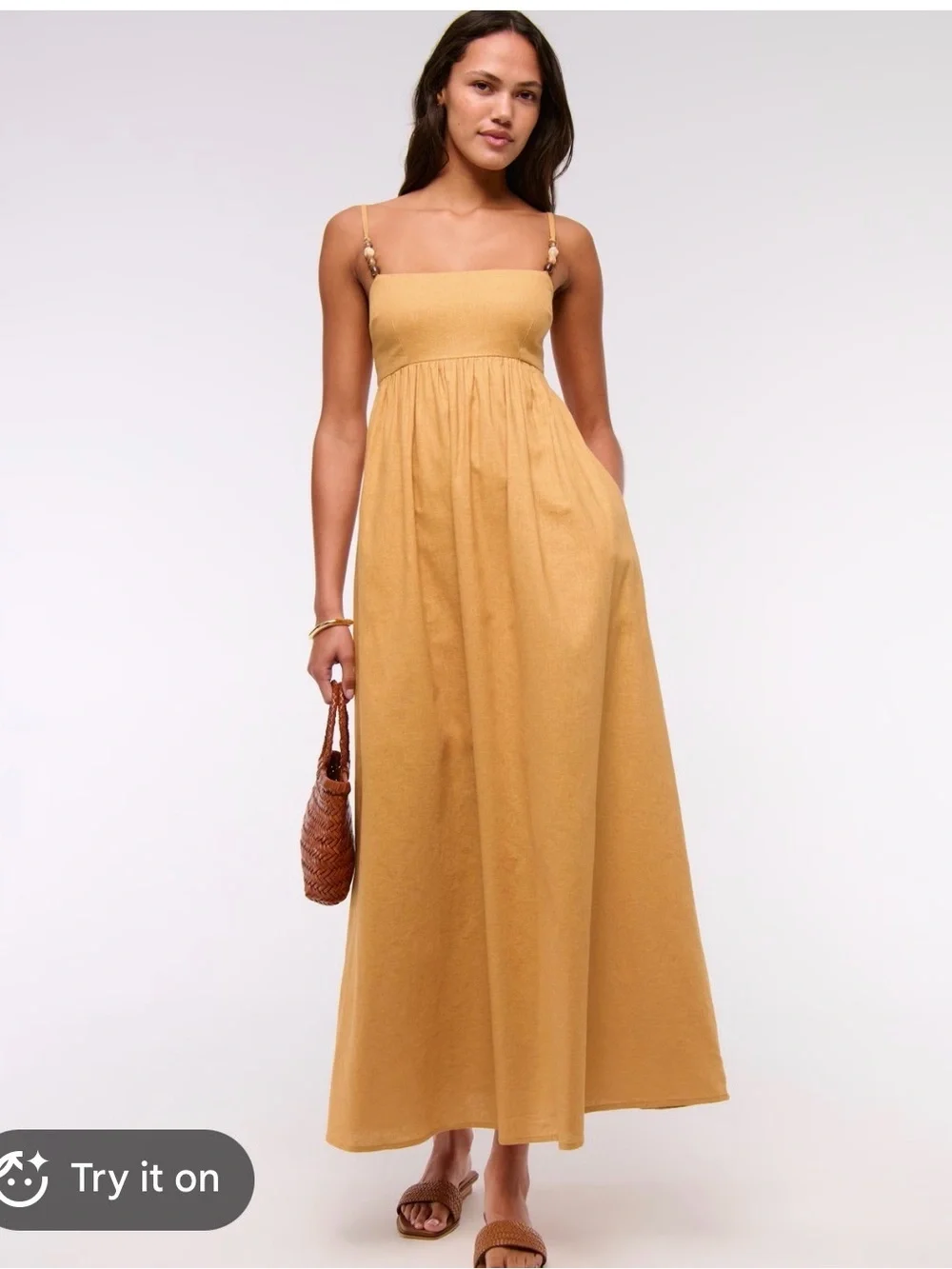 Abercrombie and Fitch mustard yellow dress maxi cotton linen blend